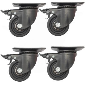 4pcs 3inch low profile caster wheel industrial castor solid wide wheel swivel with brake/lock for furniture trolley bench