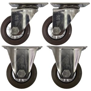 4pcs set 3inch small stainless steel caster hard nylon wheel light duty 2 swivel without lock + 2 fixed industrial castor 120kg ea height 100mm for trolley furniture equipment