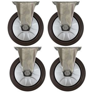 4pcs 5 inch small stainless steel caster hard nylon wheel light duty non-swivel / fixed industrial castor 140kg ea height 156mm for trolley furniture equipment