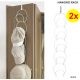 2x Over Door Cap Rack Hat Organiser Hanging Hooks for Ties Clothes Scarf 5 Rings White