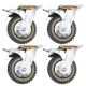 4pcs 6inch plastic caster wheel industrial castor solid ribbed tread tyre with cover swivel with brake/lock for flat or rough terrain