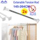 2x Adjustable Tension Rods Extendable Stainless Steel Seamless Rack Shower Window Curtain Closet Rod Bathroom Hanging Rod 145-264cm