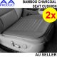 2pcs Car Seat Cover Cushion Bamboo Charcoal Breathable Pad Chair Mat PU Leather Grey