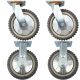 4pcs set 8inch plastic caster wheel industrial castor solid ribbed tread tyre with cover 2 swivel no brake/lock + 2 fixed non-swivel for flat or rough terrain