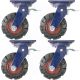 4pcs 8inch super heavy duty caster wheel industrial castor solid ribbed tread tyre swivel with brake/lock for flat or rough terrain