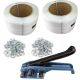 2 roll/1000m super heavy duty pe soft strap & 400pcs clips & tensioner for cargo strapping logistics packing warehouse packaging pallet wrapping bundle binding width 19mm max tension 800kg