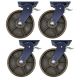 4pcs 10 inch super heavy duty caster wheel industrial castor all metal heat resistant swivel with brake/lock for flat ground and high temperature use 2000kg ea capacity 315mm high