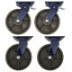 4pcs set 10 inch super heavy duty caster wheel industrial castor all metal heat resistant 2 swivel&lock + 2 swivel for flat ground and high temperature use 2000kg ea capacity 315mm high key specs