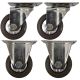 4pcs set 3inch small stainless steel caster hard nylon wheel light duty 2 swivel without lock + 2 fixed industrial castor 120kg ea height 100mm for trolley furniture equipment