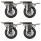 4pcs 4inch small stainless steel caster hard nylon wheel light duty swivel with brake /lock industrial castor 130kg ea height 130mm for trolley furniture equipment