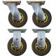 4pcs set 5inch rubber caster wheel industrial solid treaded tyre 2 swivel without lock + 2 fixed for flat / rough terrain 300kg ea overrall height 165mm