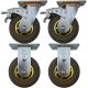 4pcs set 5inch rubber caster wheel industrial castor solid treaded tyre 2 swivel&lock + 2 fixed for flat or rough terrain 300kg ea overall height 165mm