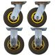 4pcs set 6inch rubber caster wheel industrial solid treaded tyre 2 swivel without lock + 2 fixed for flat / rough terrain 350kg ea overrall height 185mm