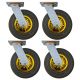 4pcs 8 inch rubber caster wheel industrial castor solid ribbed tread tyre swivel without brake/lock for flat or rough terrain 400kg ea
